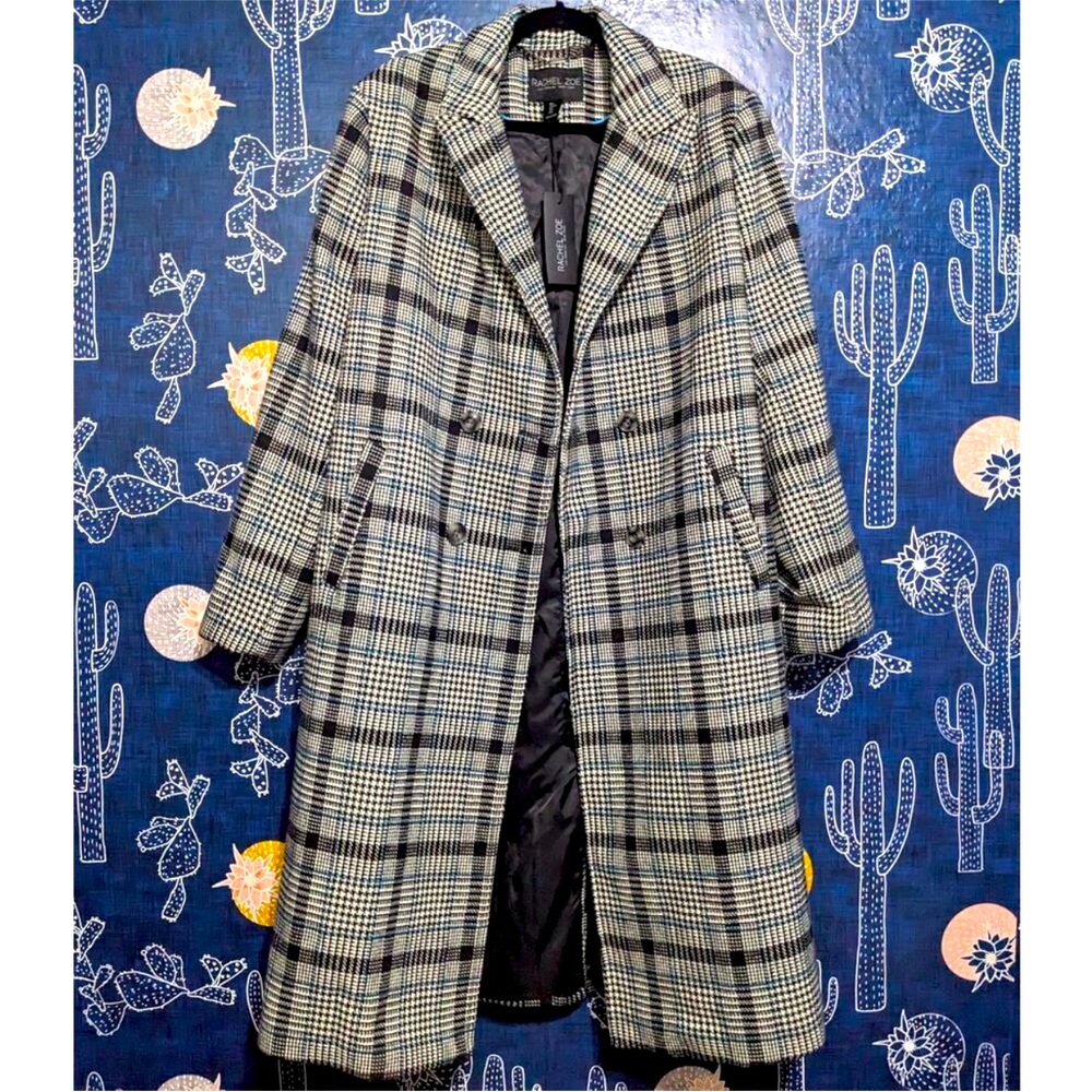 🖤💙Rachel Zoe Plaid Double Breasted Wool Blend Coat Multicolor